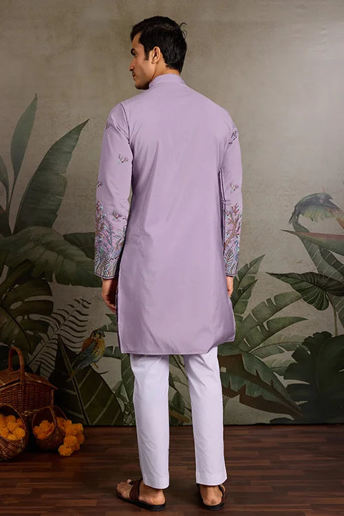 Premium Lavender Embroidered Kurta for Mens Wear