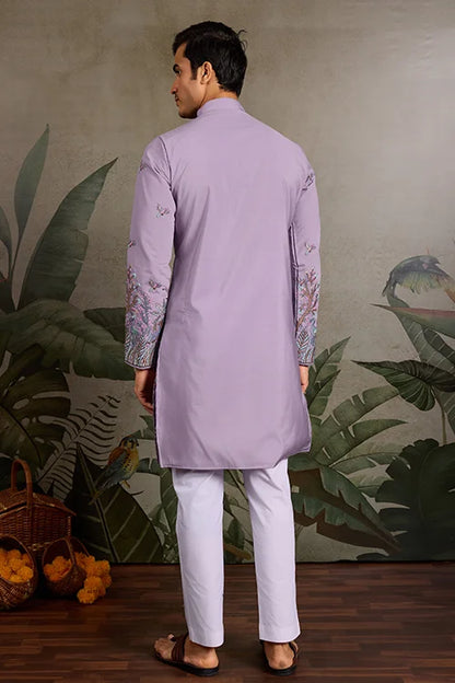 Premium Lavender Embroidered Kurta for Mens Wear
