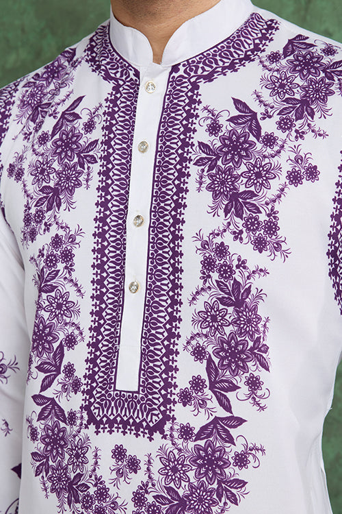Purple Color Digital Printed Gents Kurta Pyjama