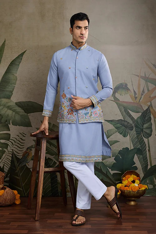 Stylish Sky Men's Kurta Koti Set – Elegant & Trendy