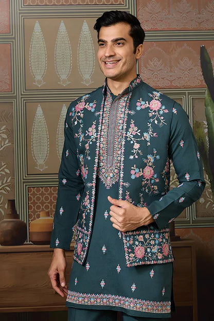 Premium Designer Green Koti Kurta Pair for Men