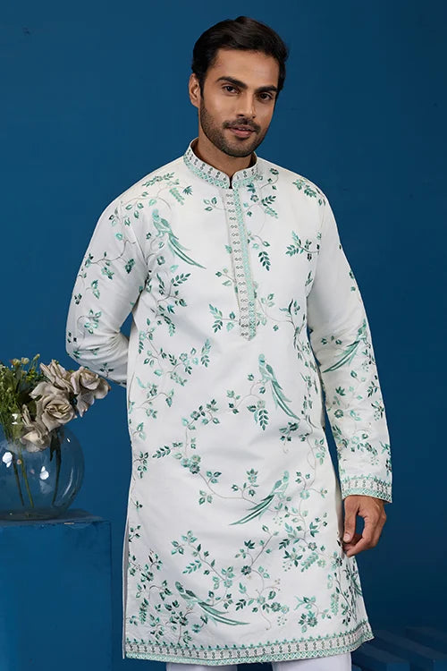 Graceful White Viscose Silk Kurta for Mens Wear