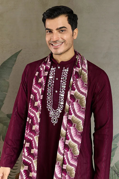 Designer Purple Men Kurta and Dupatta for Weddings