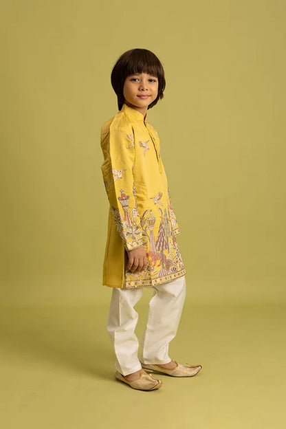 Vantara Style Yellow Kids Kurta Pajama Outfit