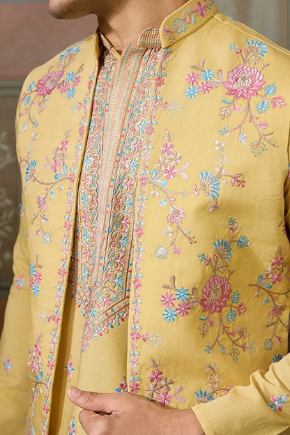 Trending Yellow Haldi Ceremony Koti Kurta for Men