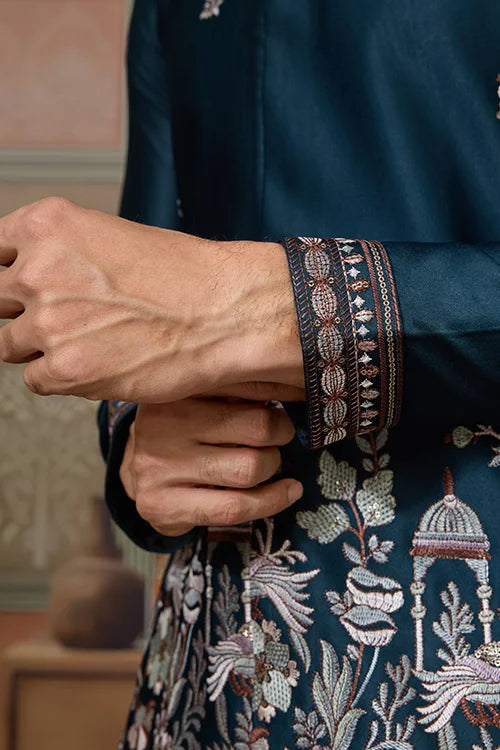 Traditional Teal Blue Koti Kurta Set for Mens Wear