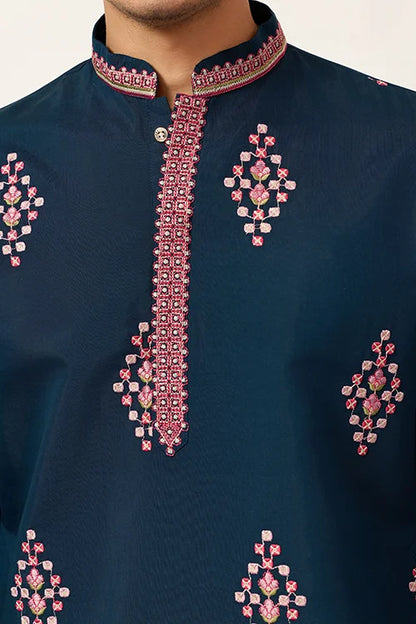 Indian Wedding Style Exclusive Teal Blue Kurta For Mens