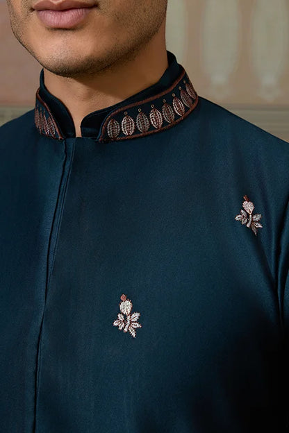 Traditional Teal Blue Koti Kurta Set for Mens Wear