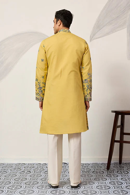 Elegant Haldi Yellow Mens Wear Kurta For Wedding Function