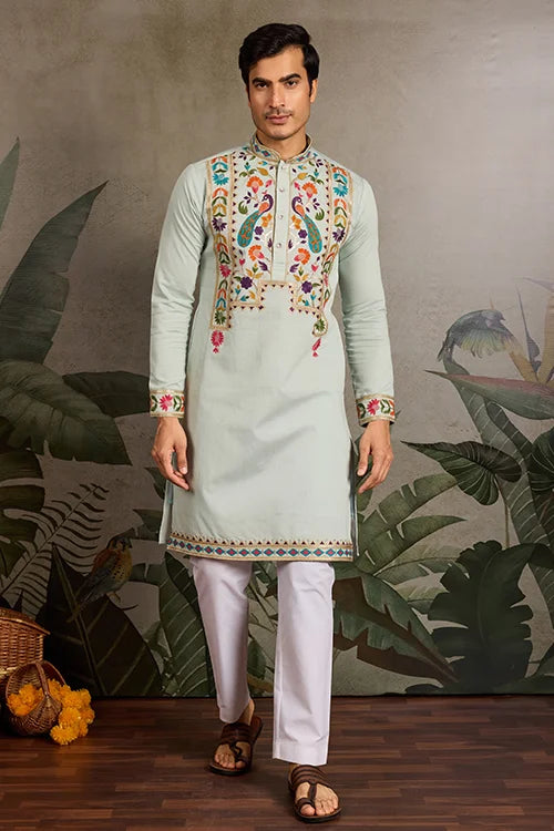 Pista Color Wedding Special Kurta Design for Mens Wear