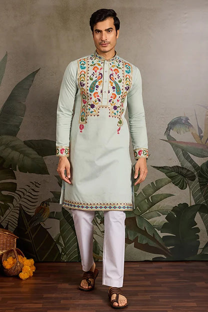 Pista Color Wedding Special Kurta Design for Mens Wear