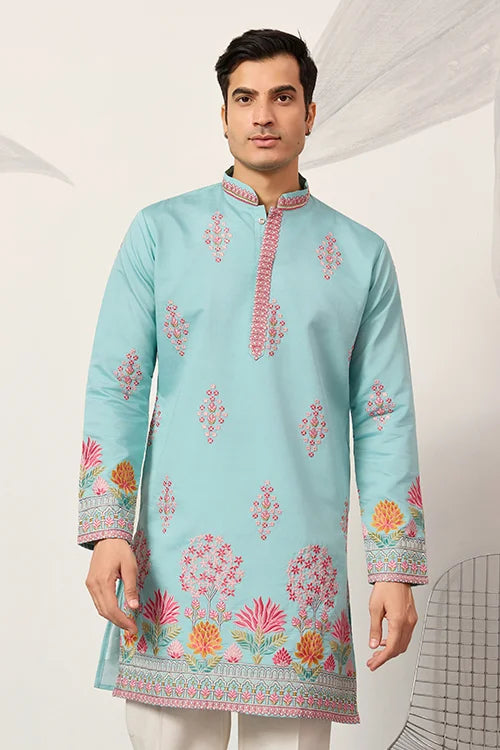 Sky Look Embroidered Work Ready Made Mens Wear Kurta