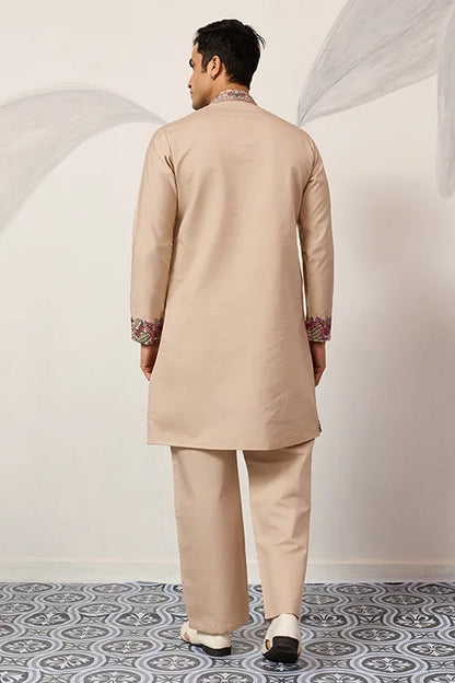Beige Color Kurta Pant Set For Mens Traditional Outfit