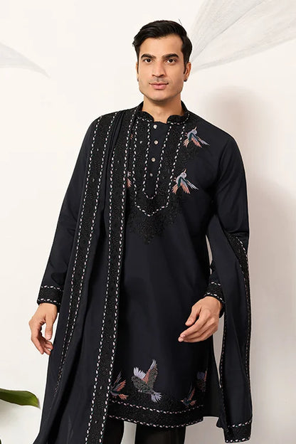 Mens Wear Luxury Navy Blue Kurta With Dupatta Collection