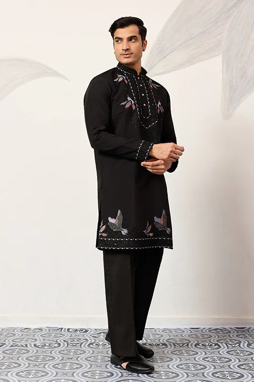 Black Stylish Trending Kurta With Dupatta For Mens Wear