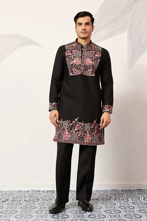 Festive Wear Premium Black Kurta Pant Set For Mens