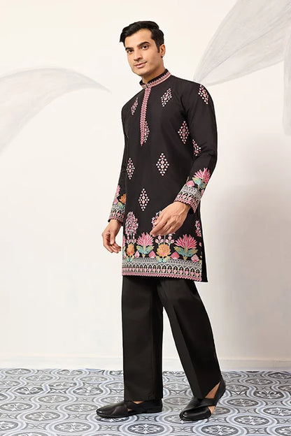 Ethnic Speical Classic Black Embroidered Kurta For Mens