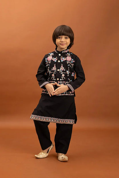 Royal Black Color Koti Kurta Pajama for Little Boys