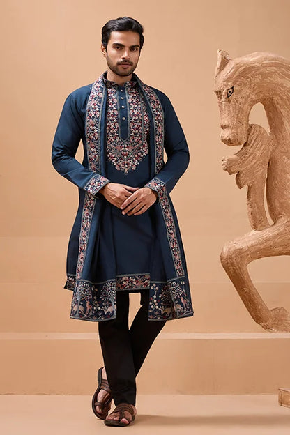 Elegant Teal Blue Kurta with Dupatta for Mens Wear