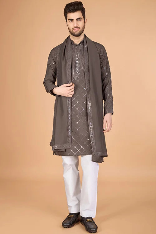 Brown Color Wedding Special Stylish Kurta For Men