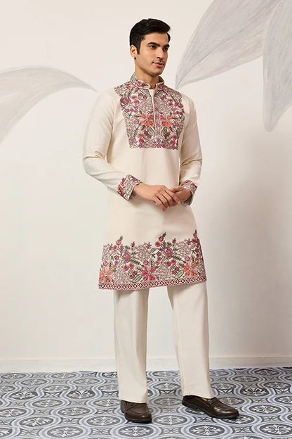 Traditional White Designer Kurta Pant Set For Mens Wear