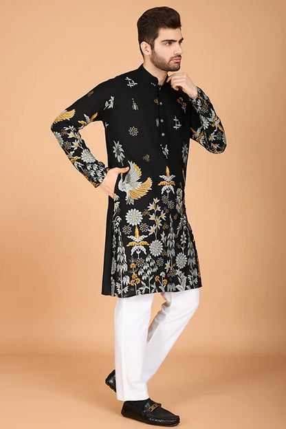 Black Designer Viscose Rayon Men's Kurta Online