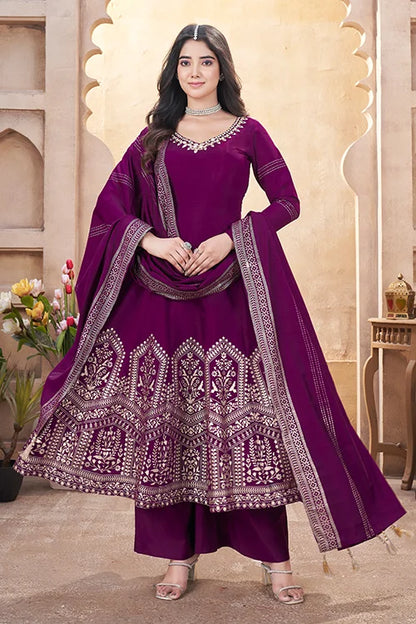 Purple Mirror Work Ready To Wear Salwar Suit Collection