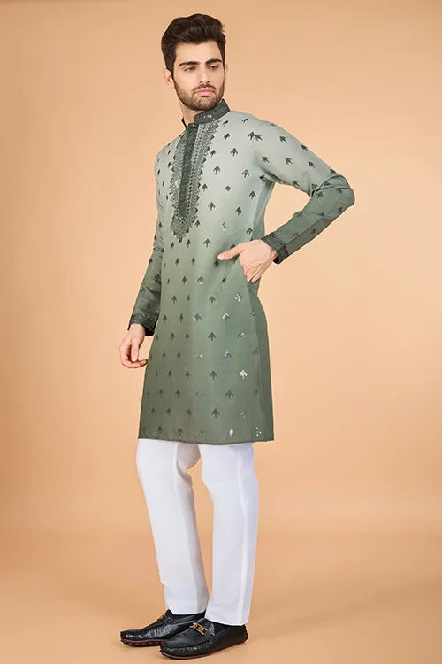 Omber Green Silk Kurta For Men | Designer Ethnic Wear