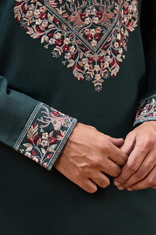 Perfect Green Festival Special Kurta with Dupatta for Mens