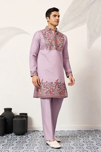 Lavender Kurta Pant Set For Traditional Mens Fashion