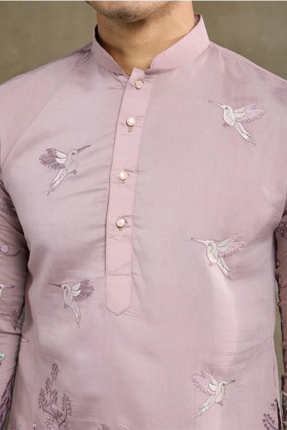 Designer Peach Silk Kurta For Men