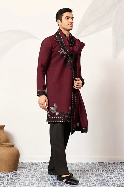Vibrant Maroon Festive Kurta With Dupatta Set For Groom's Tribe