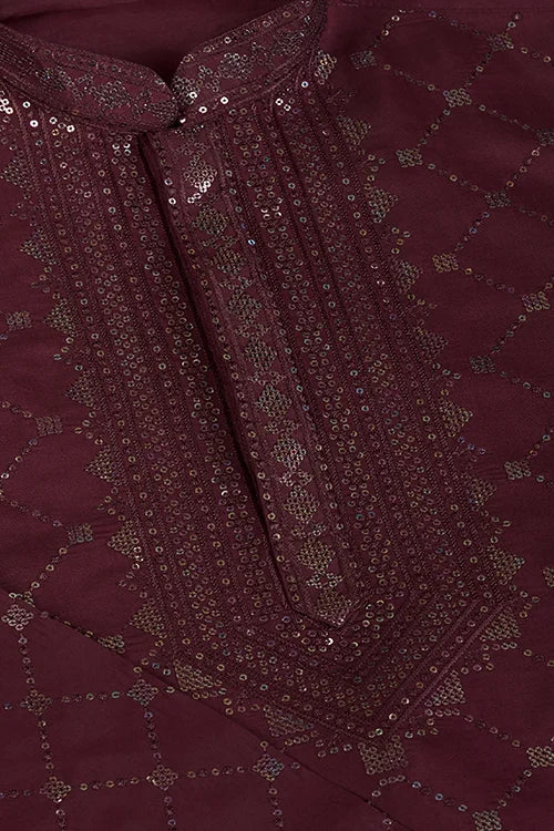 Designer Maroon Viscose Silk Men's Kurta Online