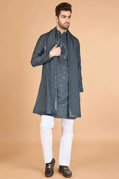 Gray Latest Branded Kurta For Mens Wear