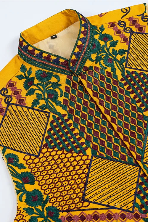 Indian Ethnic Wear Designer Yellow Kurta Koti Jacket