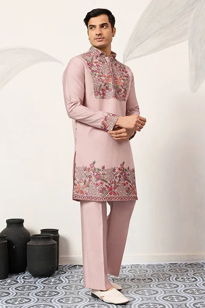 Stylish Dusty Pink Kurta Pant Set For Festive Occasions