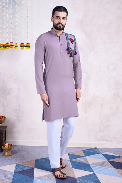 Dusty Purple Color Real Mirror Work Navratri Special Mens Kurta Collection