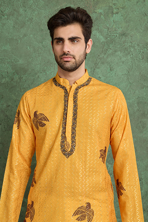 Haldi Special Mustard Yellow Kurta Pajama For Male