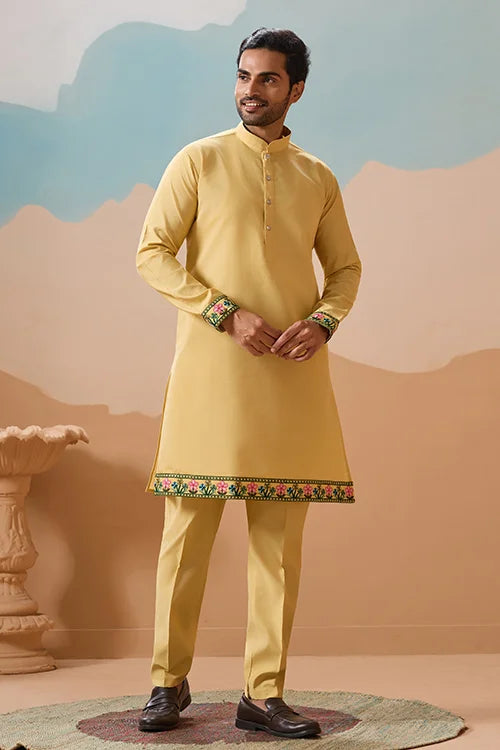 Haldi Special Yellow Classic Koti Kurta Set for Mens Wear