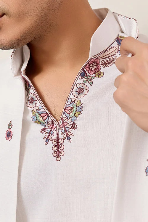 Indian Traditional White Koti Kurta Pant For Mens Wear