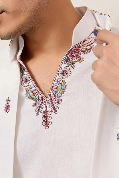 Indian Traditional White Koti Kurta Pant For Mens Wear