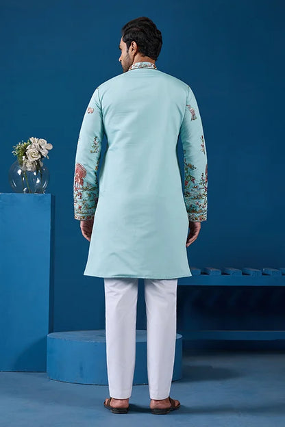 Wedding Celebration Elegant Sky Kurta for Mens Wear