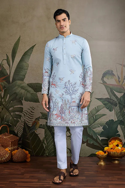 Beautiful Sky Viscose Silk Kurta Mens Wear Collection