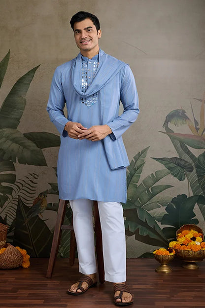 Light Blue Mirror Work Kurta – Elegant & Stylish