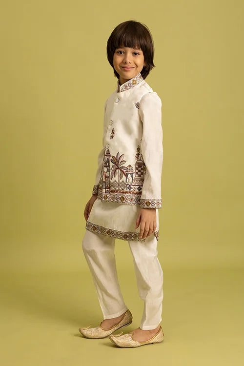 Elegant White Koti Kurta Set for Boys 6 to 12 Year