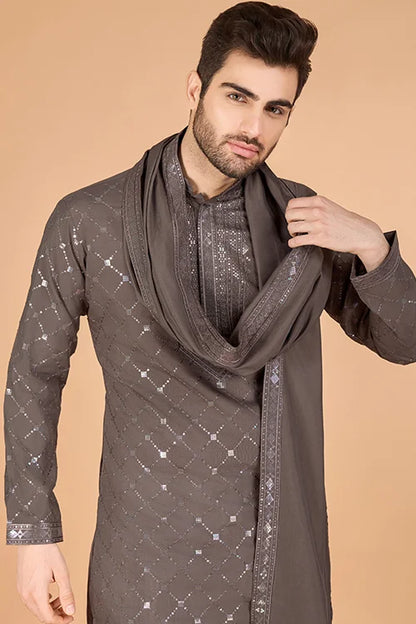 Brown Color Wedding Special Stylish Kurta For Men
