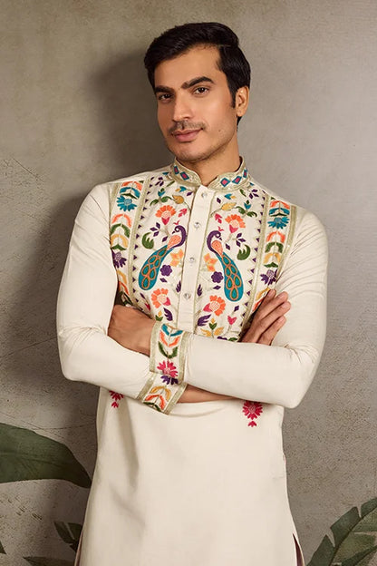 Beige Color Special Embroidered Kurta for Mens Wear