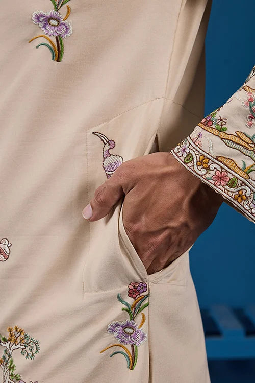 Perfect Festive Choice Beige Ethnic Kurta for Mens Wear