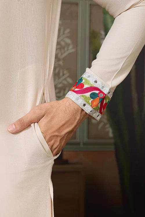 Cream Embroidered Festival Wear Kurta for Men