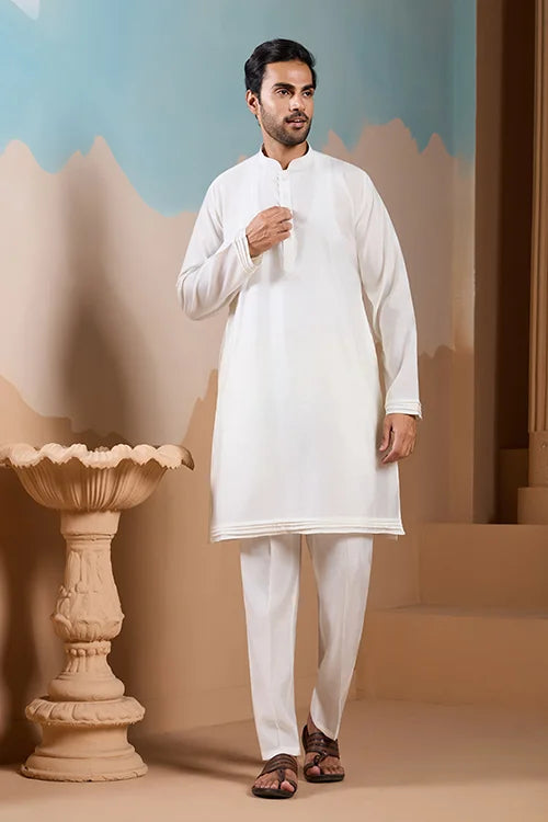 Royal Trendy White Koti Kurta Set for Men’s Wear Collection